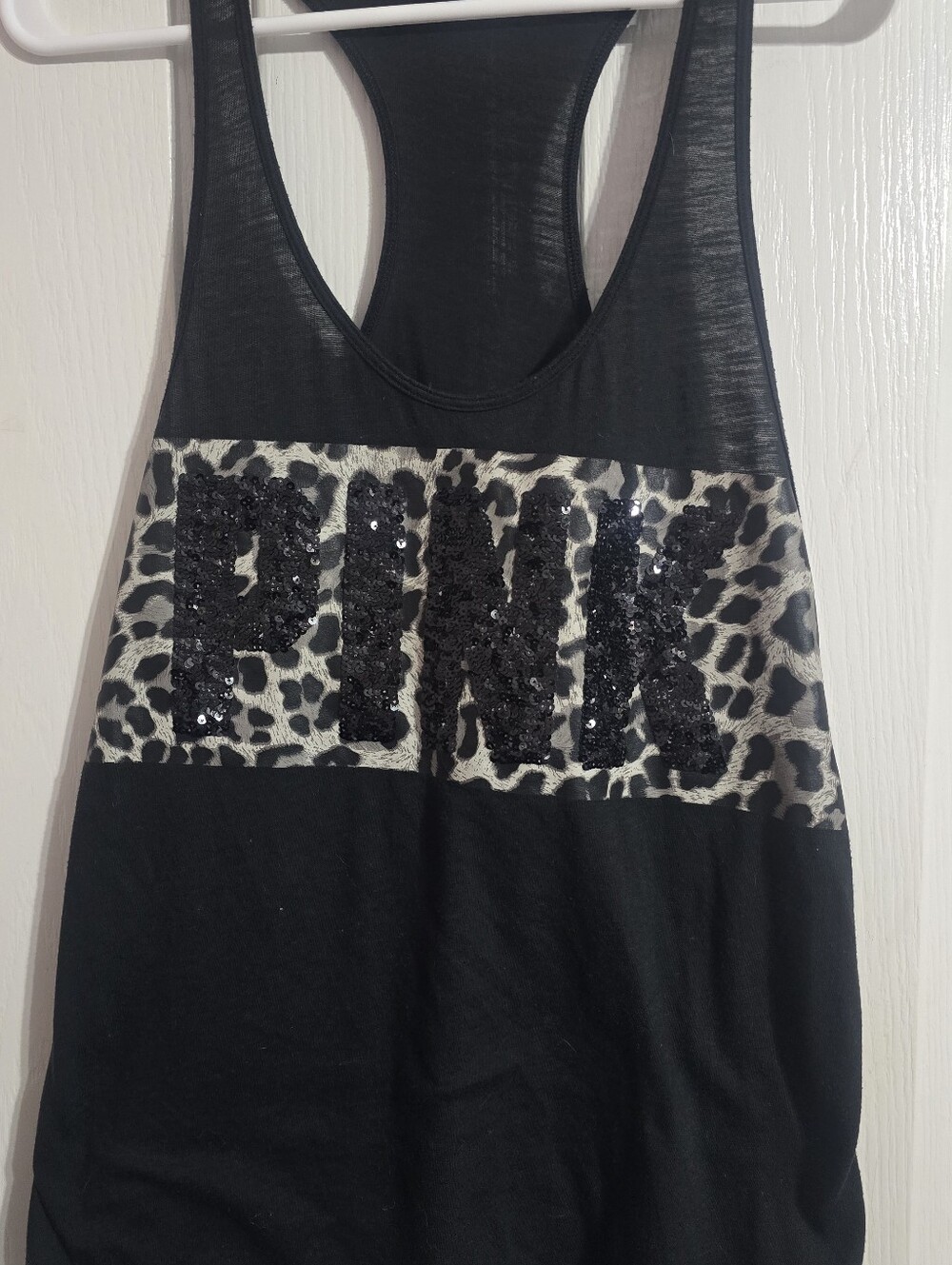 PINK Victoria's Secret Black Tank with Leopard Sequin Logo